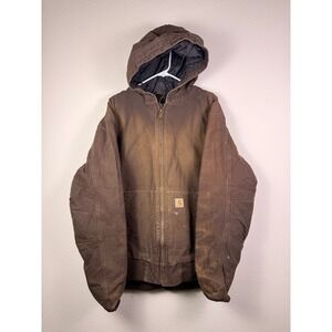 Carhartt Jacket Mens‎ Large Dark Brown Distressed Regular Hooded Quilted Lined